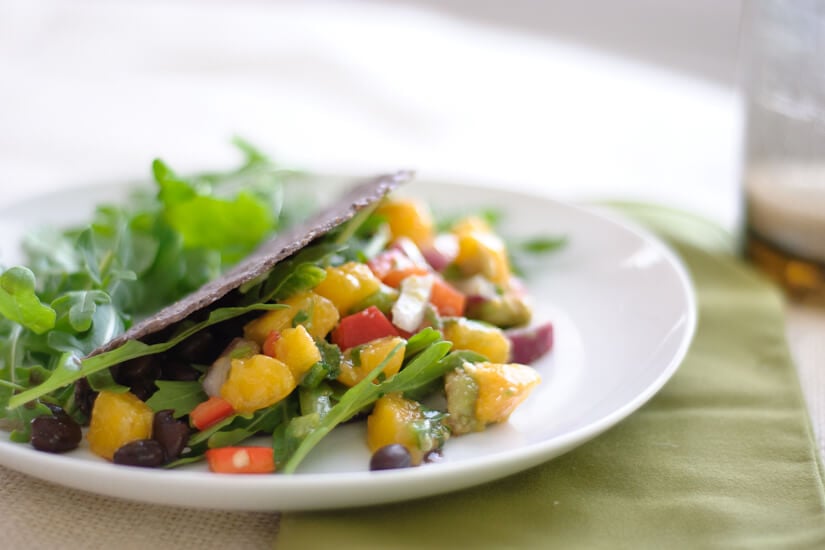 peach salsa tacos with arugula and black beans peach salsa tacos with arugula and black beans
