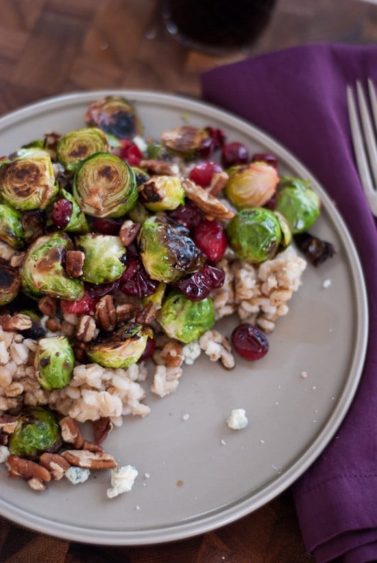 Roasted brussels sprouts with cranberries and barley from cookieandkate.com roasted brussels sprouts with cranberries and barley