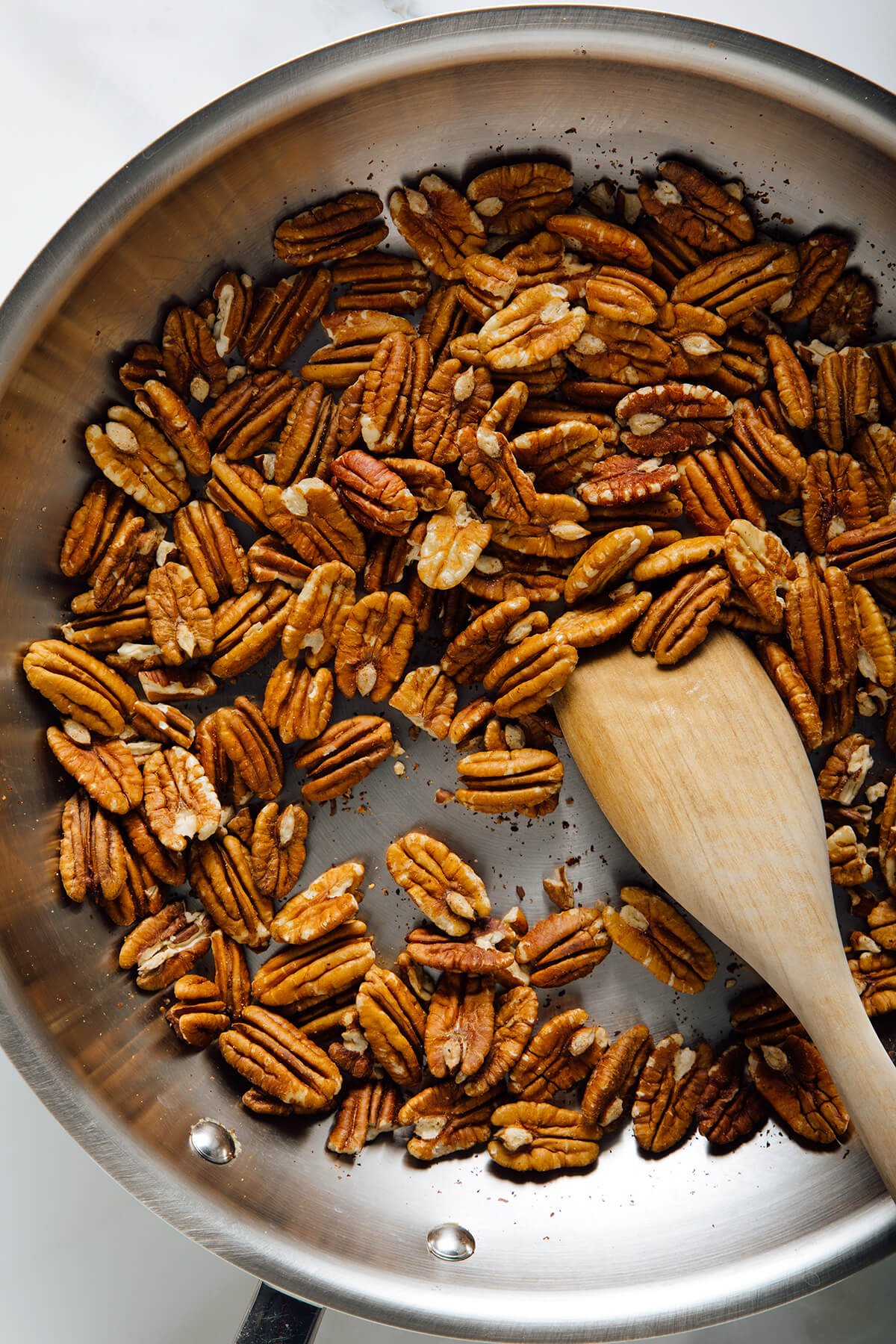 toasted pecans in skillet