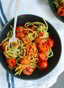 Pesto Squash Noodles and Spaghetti with Burst Cherry Tomatoes