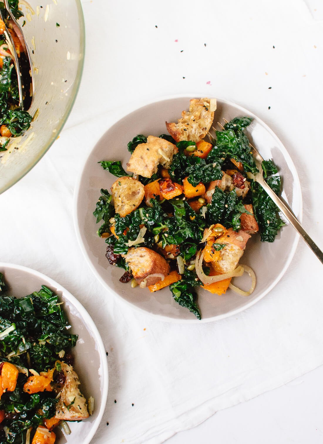 Wintery butternut kale panzanella salad