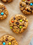 oatmeal peanut butter cookies with chocolate and colored chocolate candies