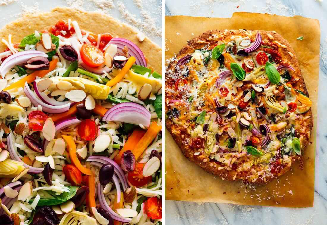 veggie pizza before and after baking
