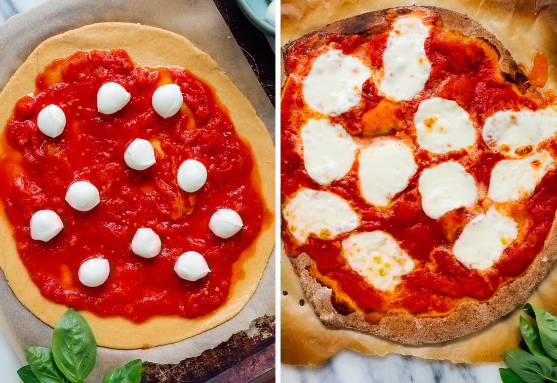 margherita pizza before and after baking