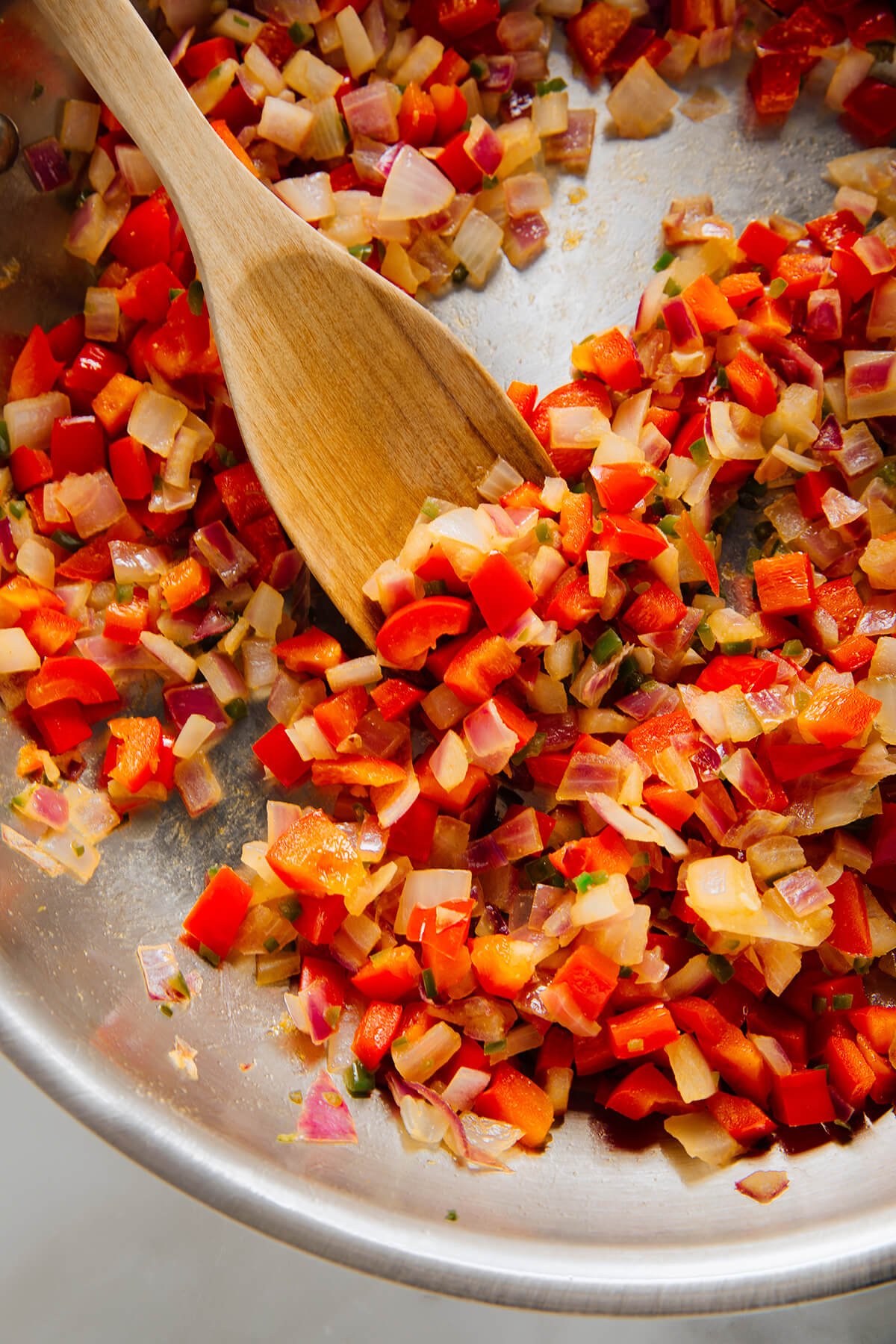cooked peppers and onions